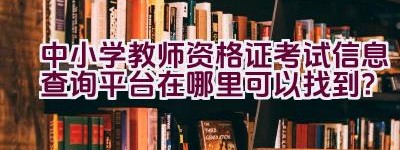 中小学教师资格证考试信息查询平台在哪里可以找到？